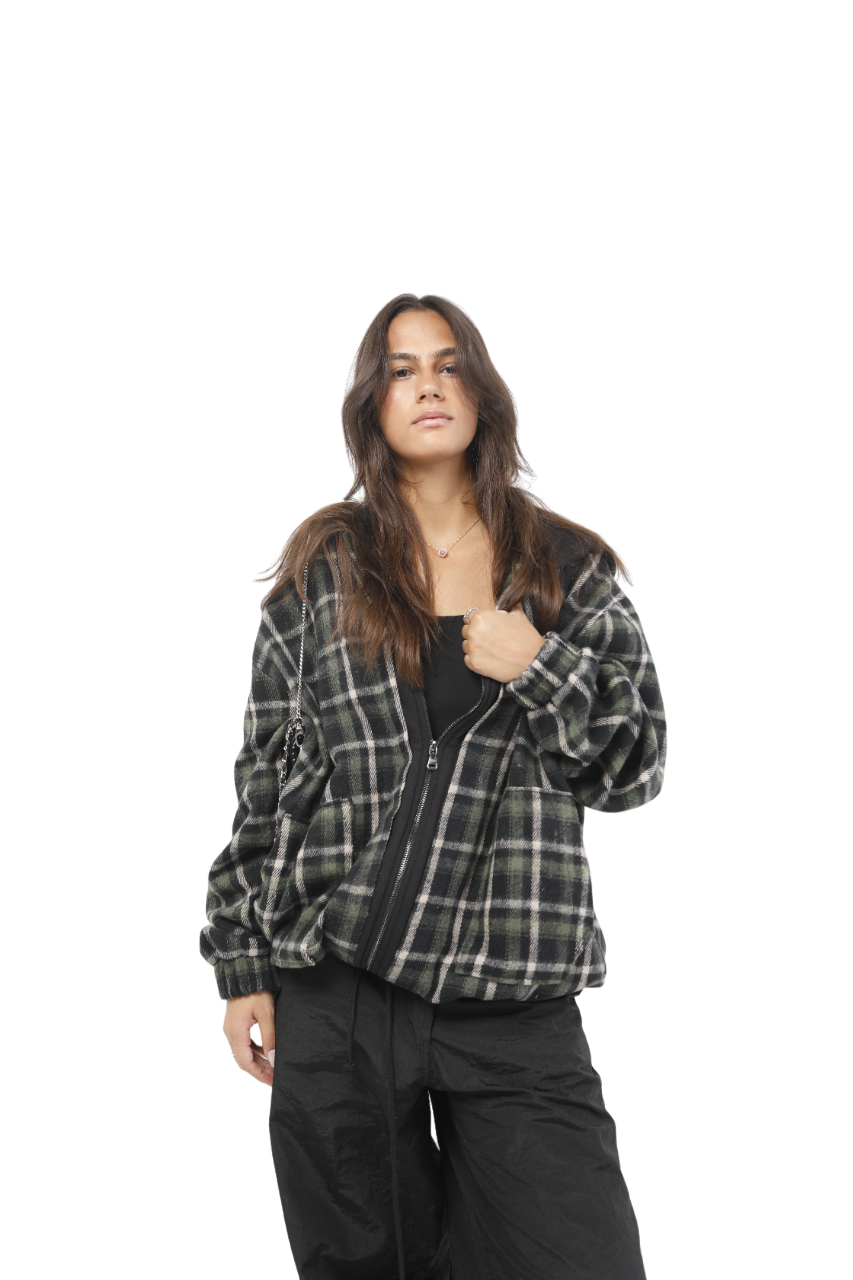 Green x Black Hooded Flannel