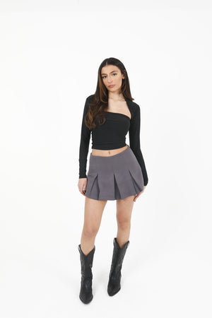 Grey Pleated Mini Skirt