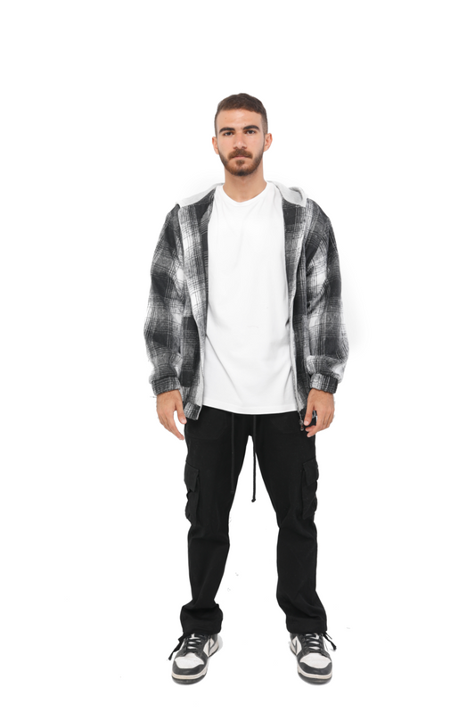 Black x Grey Hooded Flannel